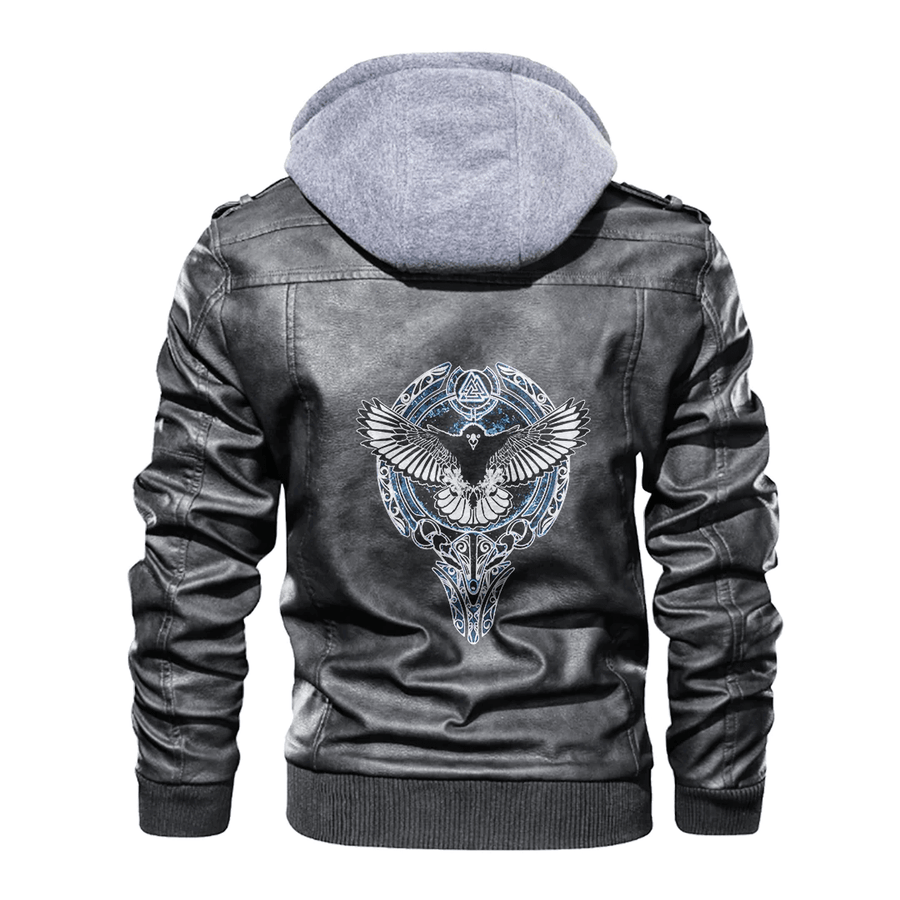 Ligerking - Viking Raven Valknut Blue Style Leather Jacket A35