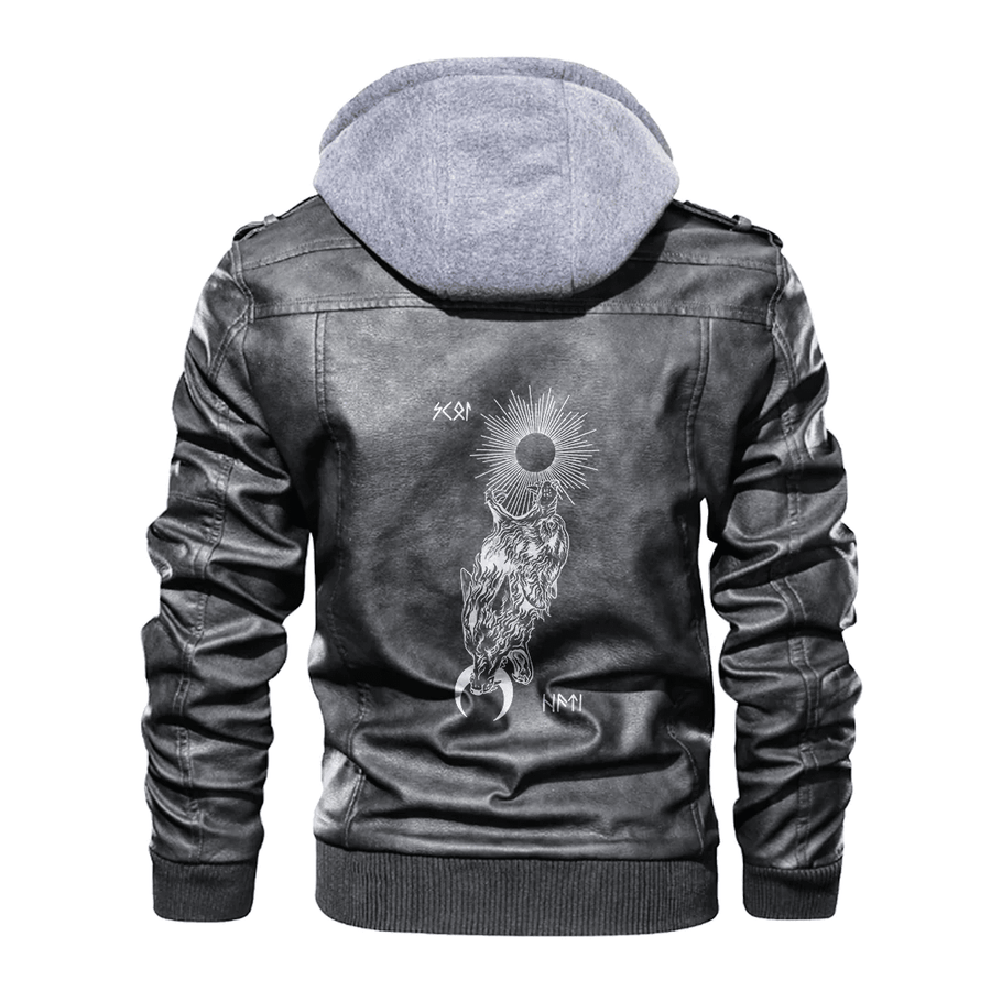 Ligerking - Viking Skoll and Hati Tattoo Leather Jacket A35