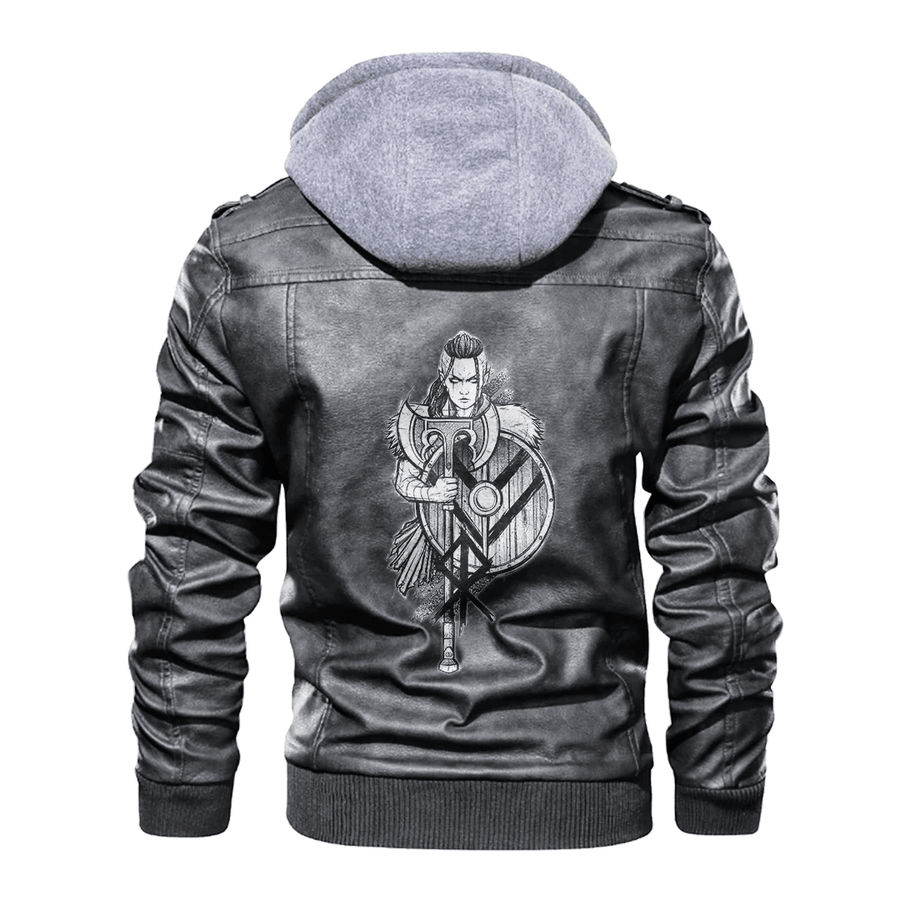 Ligerking - Viking Women's Warrior Axes and Shield Leather Jacket A35
