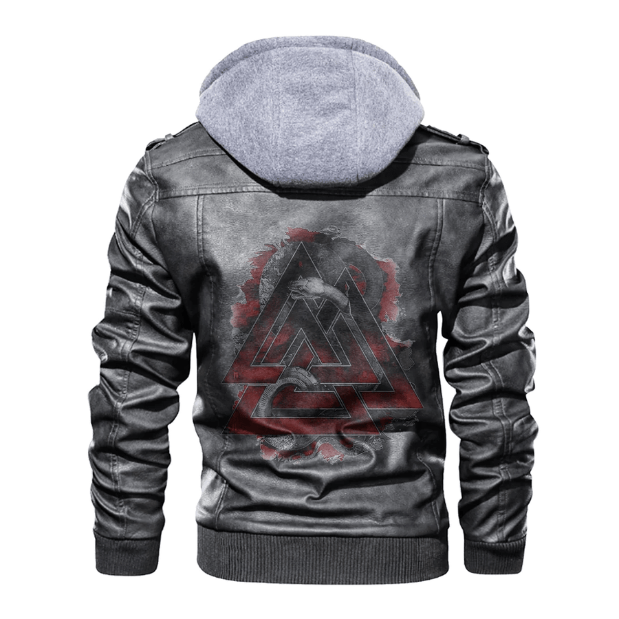 Ligerking - Viking Valknut and Jormungandr Leather Jacket A35