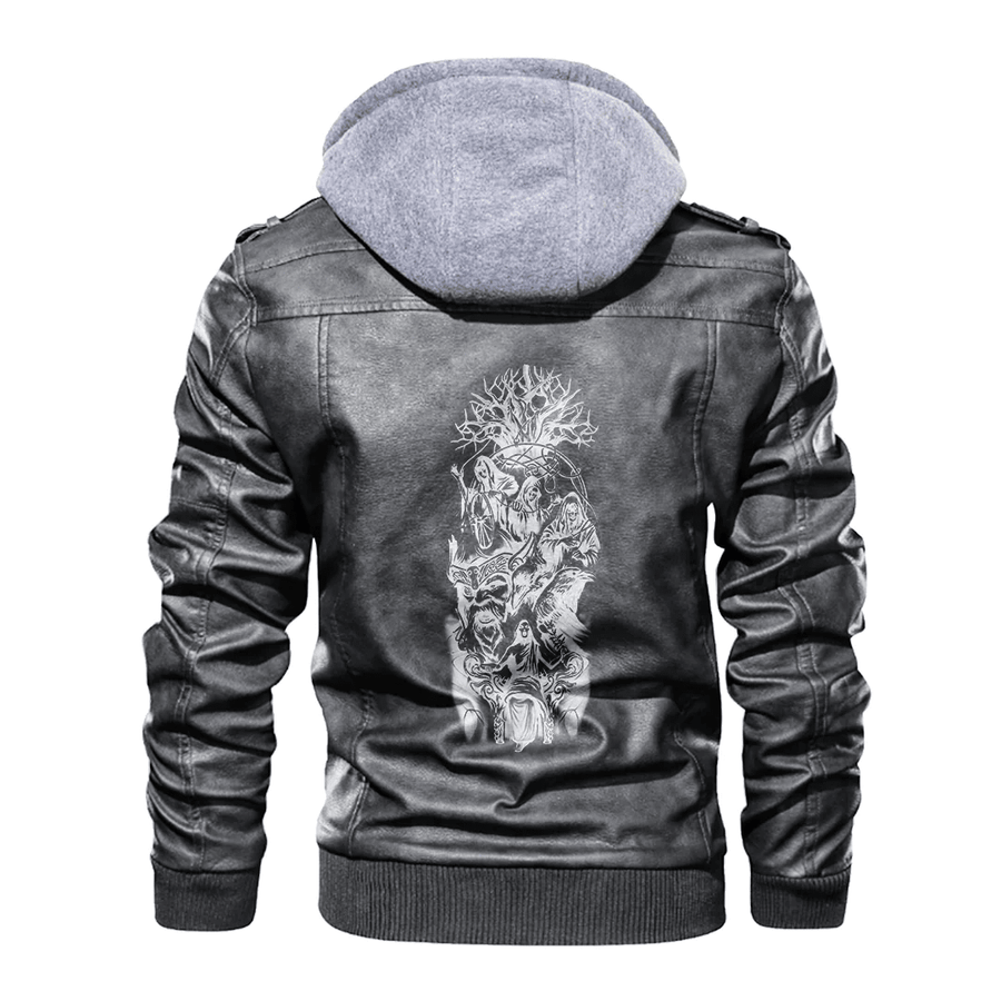 Ligerking - Viking Volva Seidr and Odin & Yggdrasil Leather Jacket A35