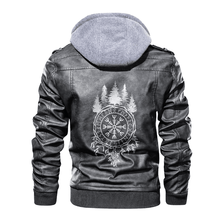 Ligerking - Viking Yggdrasil and Helm of We Leather Jacket A35