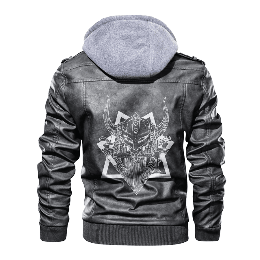 Ligerking - Viking Skull Warrior and Axes Leather Jacket A35