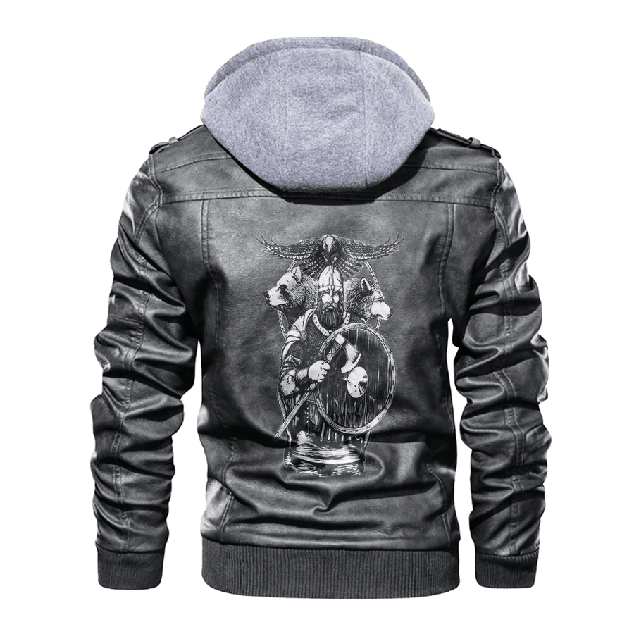 Ligerking - Viking Viking Warrior Bear,Wolf and Raven Leather Jacket A35