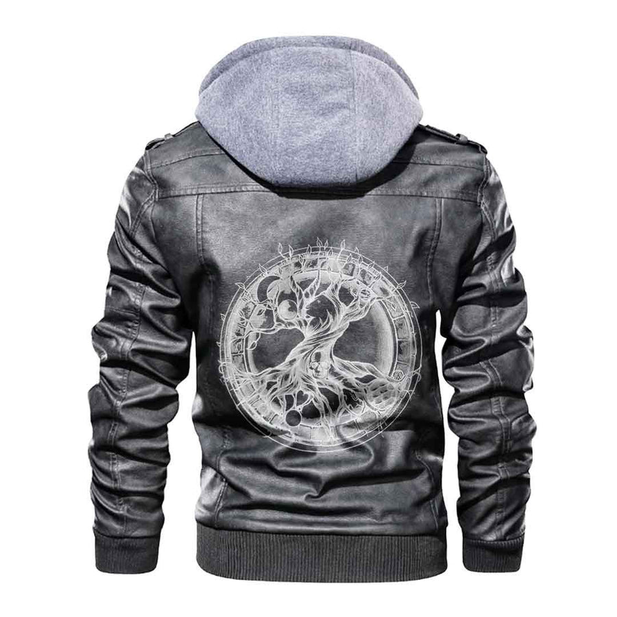 Ligerking - Viking Yggdrasil Symbol Leather Jacket A35