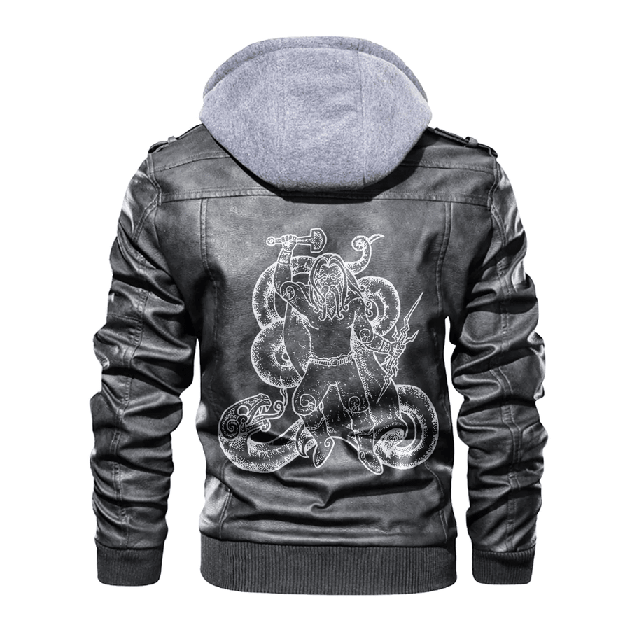 Ligerking - Viking Thor In the war with Jormungandr Leather Jacket A35