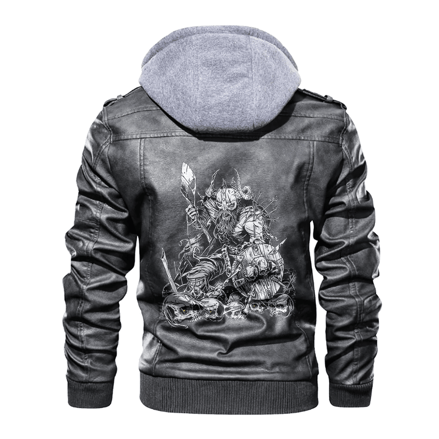 Ligerking -Viking Warrior Viking and Skull Leather Jacket A35