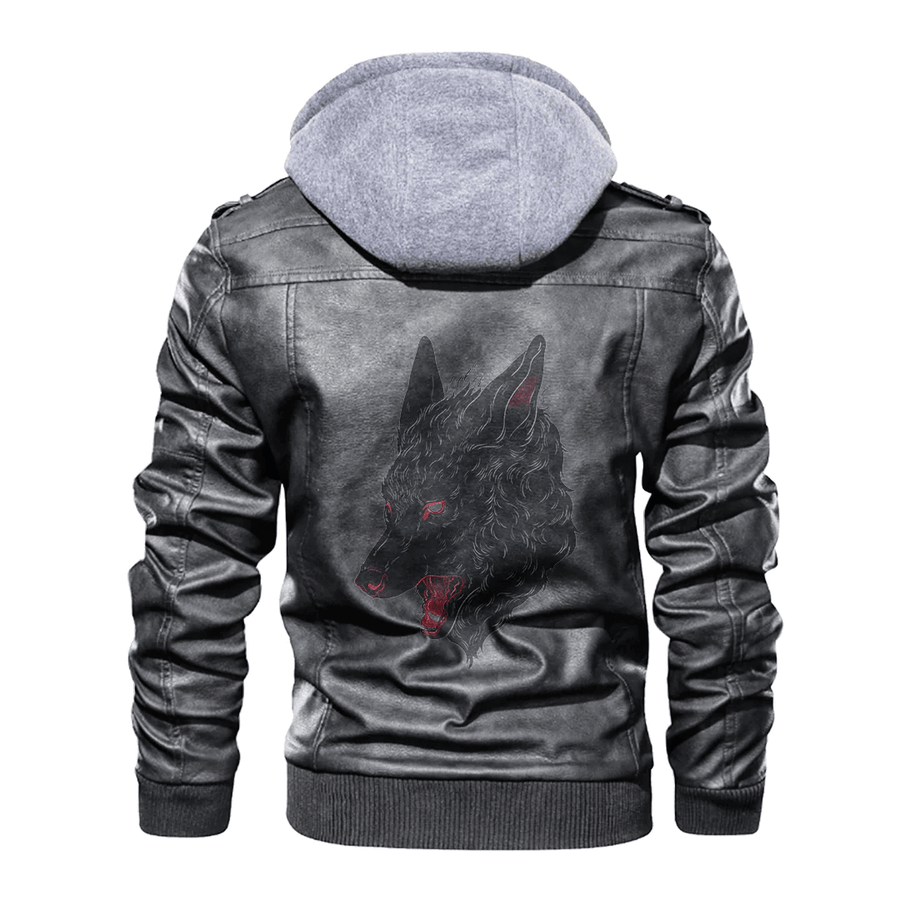 Ligerking - Viking Wolf Red Eye Leather Jacket A35