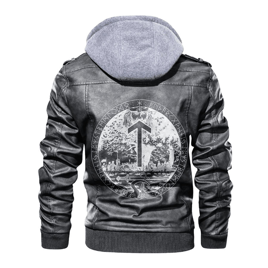 Ligerking - Viking Viking Yggdrasil and Rune Leather Jacket A35
