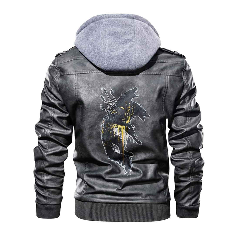 Ligerking - Viking Skoll and Hati Hit By Arrow Leather Jacket A35