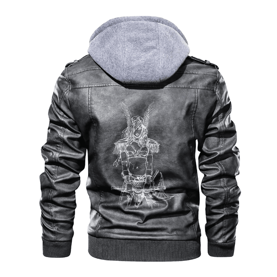 Ligerking - Viking Valkyrie and Axes Leather Jacket A35