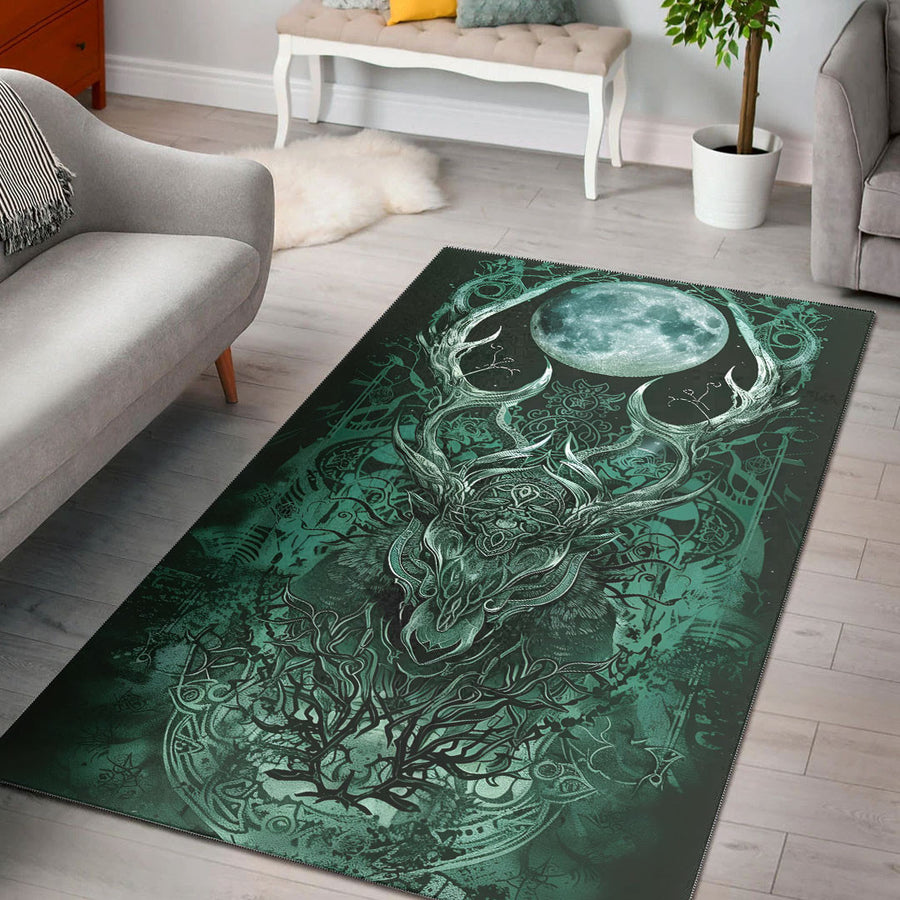 Ligerking Home Decor - Deer and Moon Celtic Green Style Area Rug A35