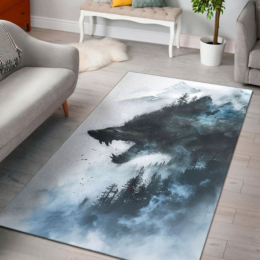 Ligerking Home Decor - Fenrir Wolf Pattern On Snowy Mountain Background Area Rug A35