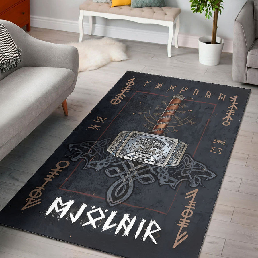 Ligerking Home Decor - Mjolnir of Thor and Rune Area Rug A35