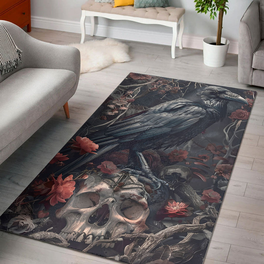 Ligerking Home Decor - Raven Rose and Skull Area Rug A35