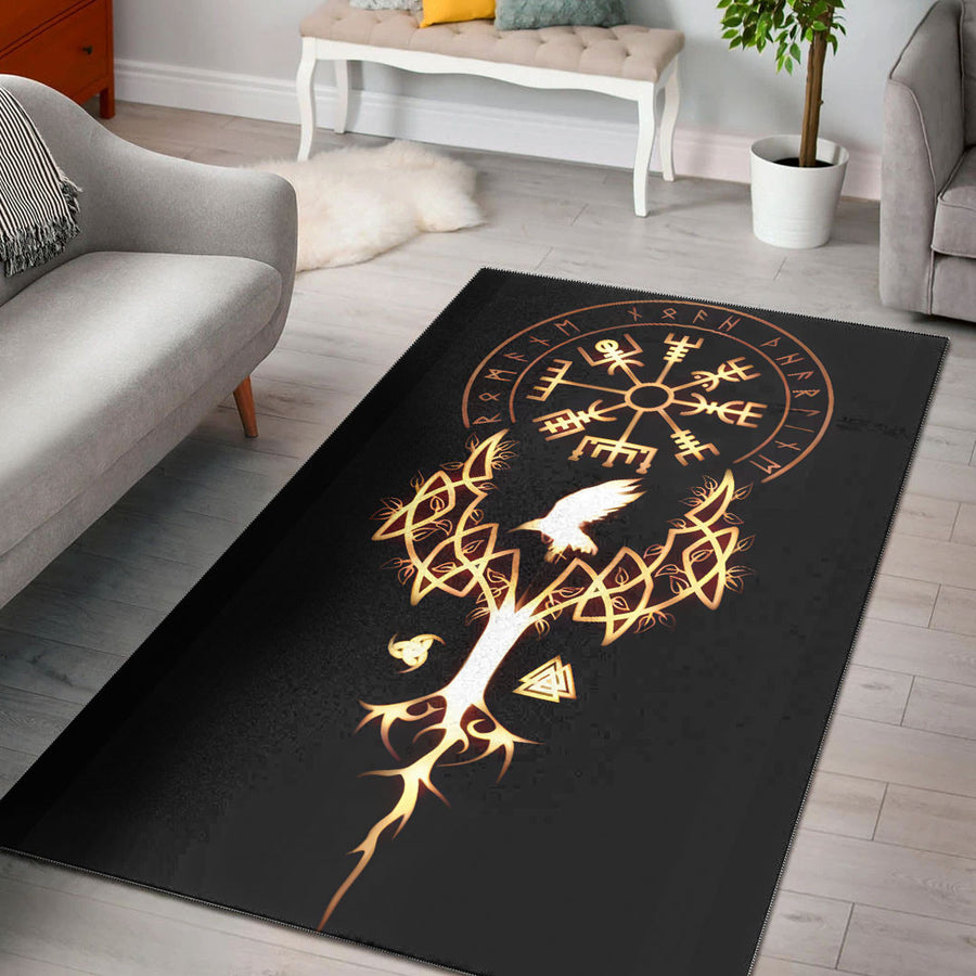 Ligerking Home Decor - Raven,Yggdrasil and Compass Vegvisir Area Rug A35