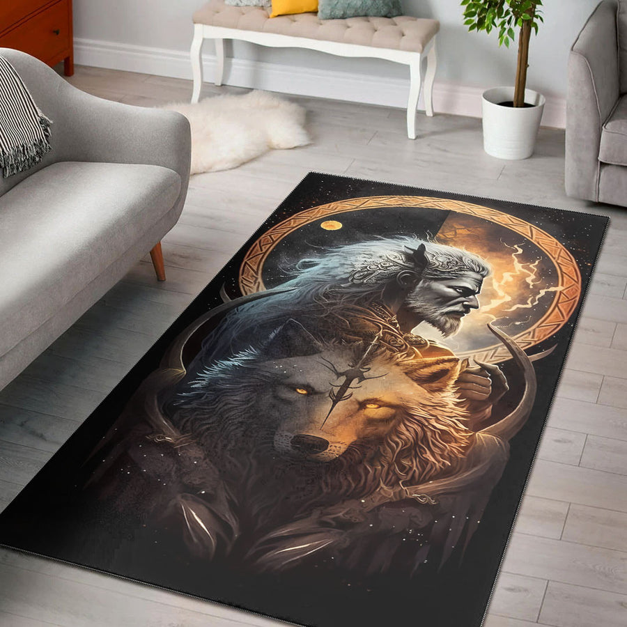 Ligerking Home Decor - Viking Warrior and Wolf Area Rug A35