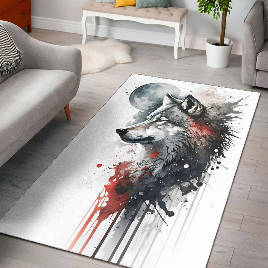 Ligerking Home Decor - Wolf and Moon Stylized Area Rug A35
