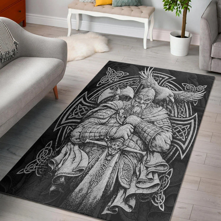 Ligerking Area Rug - Viking Odin Tattoo and Raven Area Rug A35