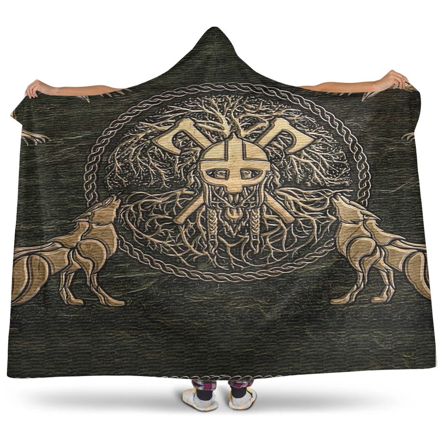 Ligerking Hooded Blanket - Viking Warrior Mugin and Hugin,Skoll and Hati Hooded Blanket A35