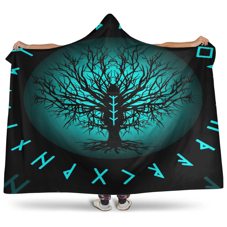Ligerking Hooded Blanket - Yggdrasil and Rune Round Tattoo Hooded Blanket A35