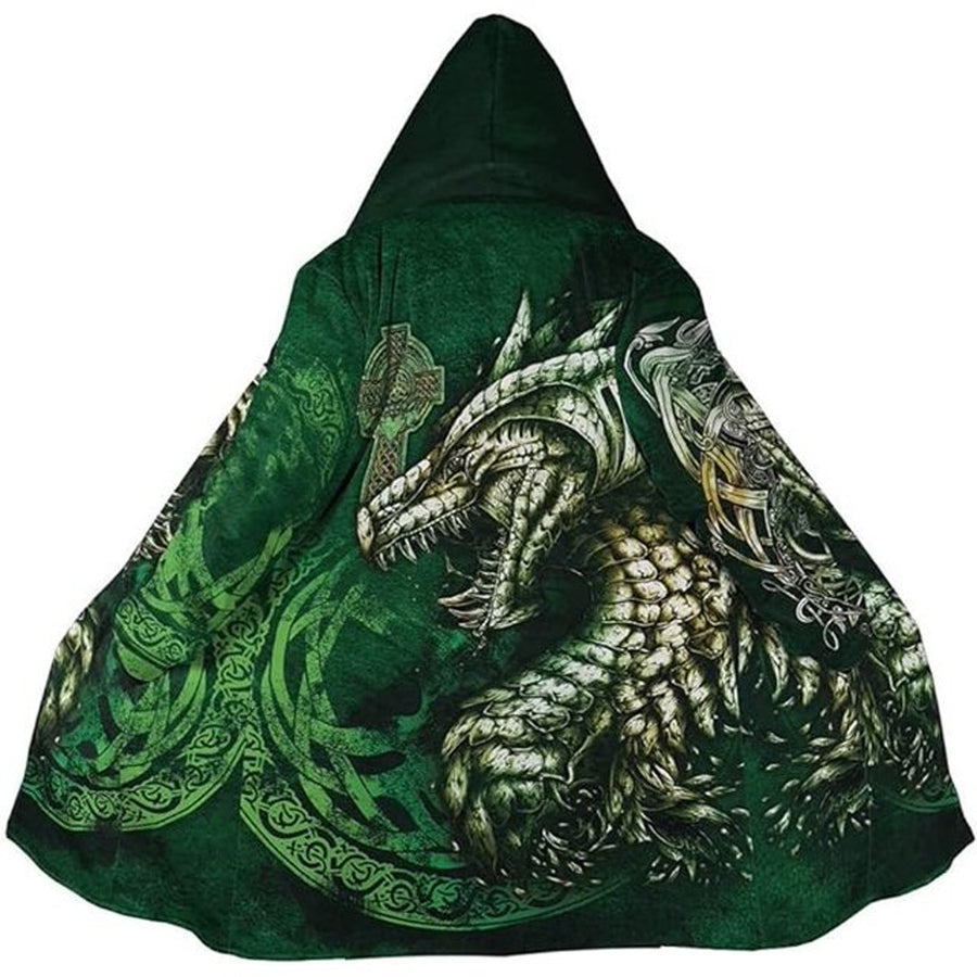 Ligerking Cloak - 3D Dragon Celtic Green Color Hooded Cloak A35