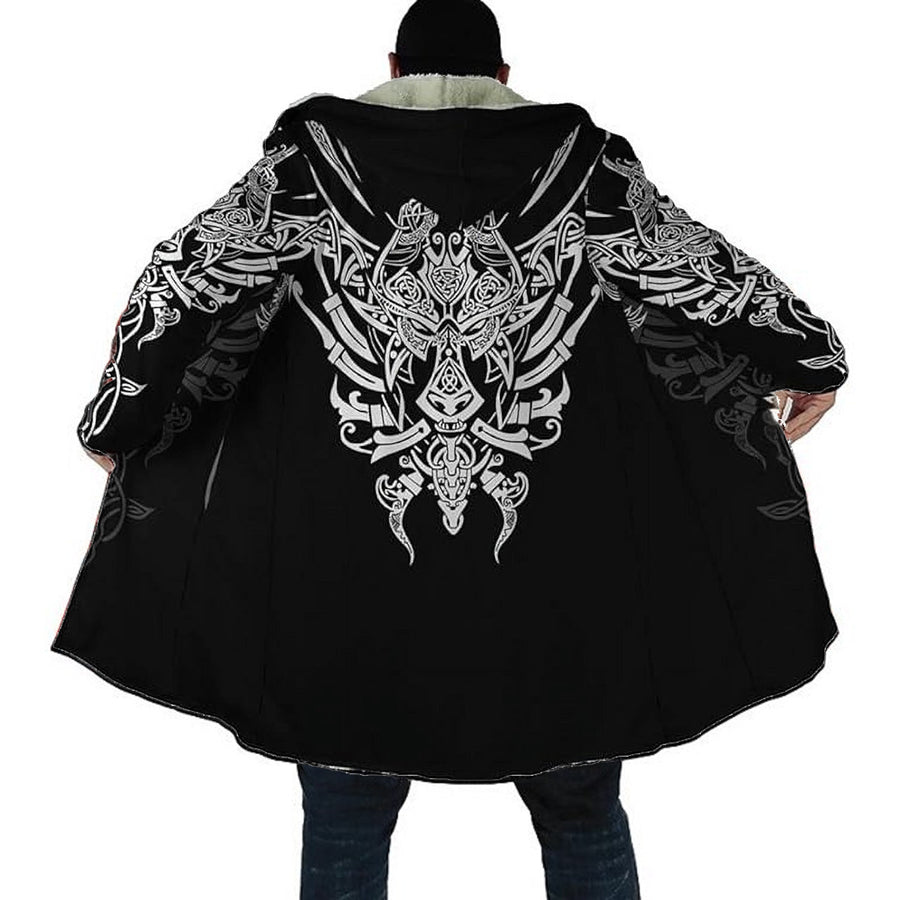 Ligerking Cloak - Viking Fenrir Tattoo Black and White Hooded Cloak A35