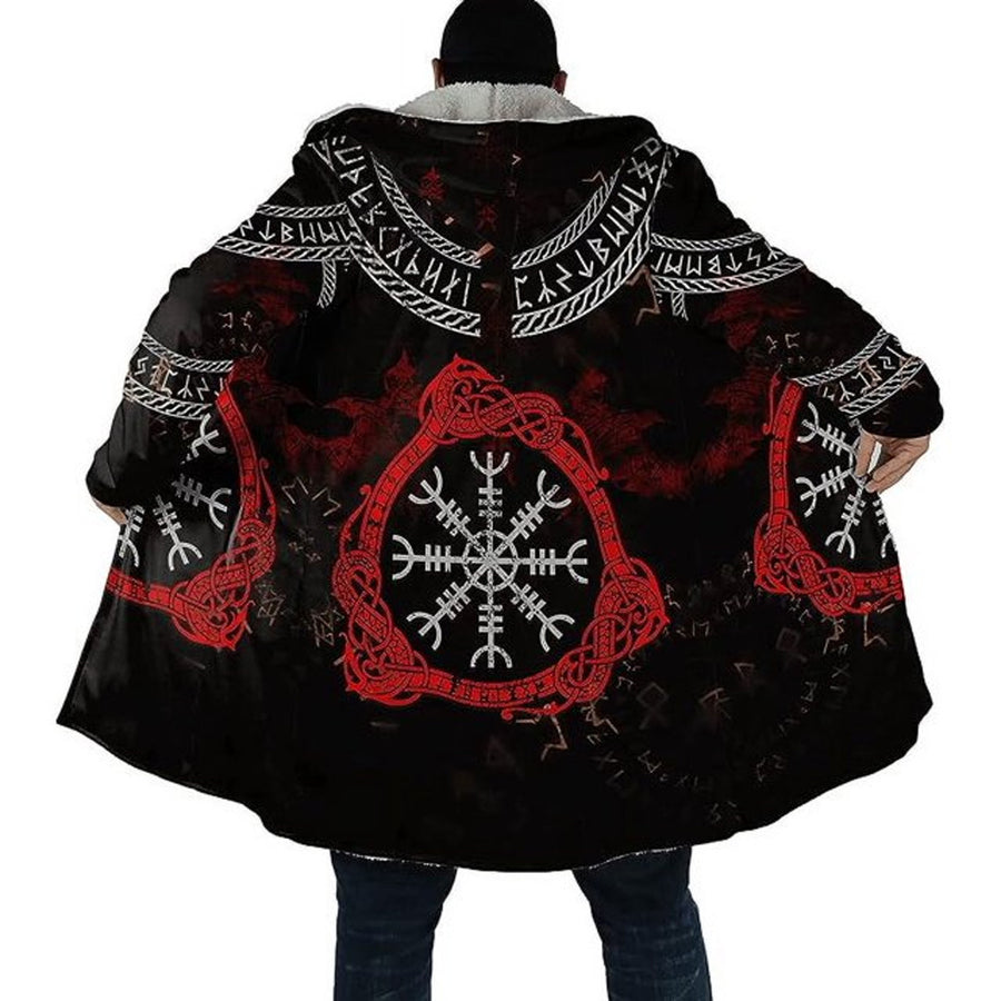 Ligerking Cloak - Viking Helm of Awe Tatoo Hooded Premium Cloak A35