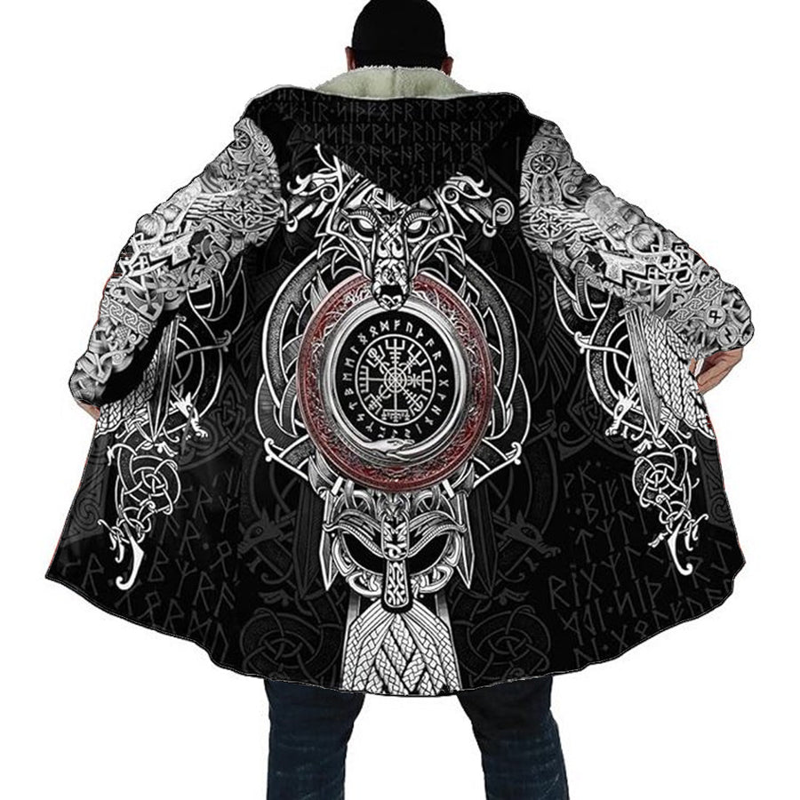 Ligerking Cloak - Viking Odin and Fenrir Tattoo Hooded Cloak A35