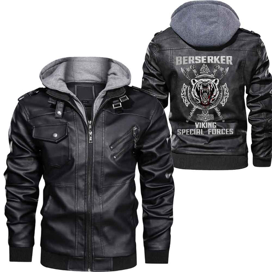 (Custom) Ligerking - Battle Axes And Shield Leather Jacket A35