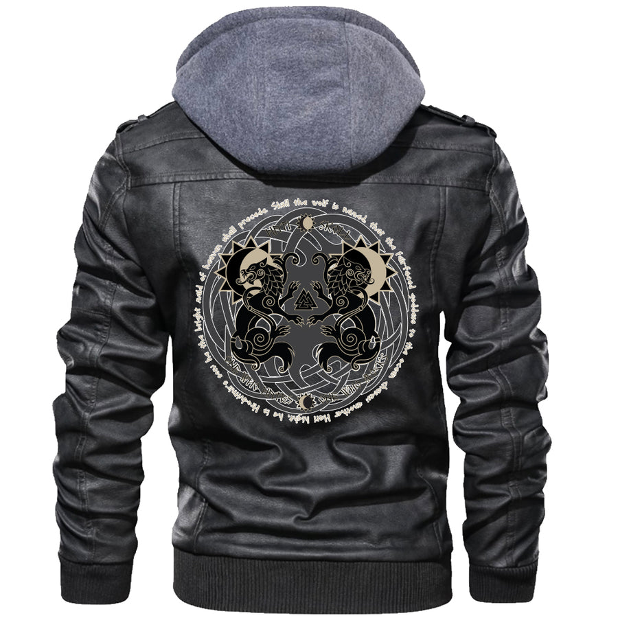 Ligerking Valknut Zipper Leather Jacket - Moon Wolf A21