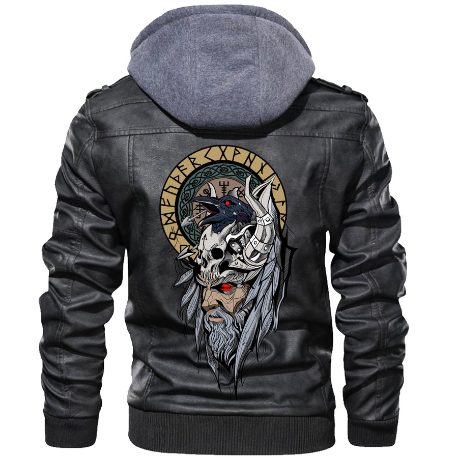 Ligerking Valknut Zipper Leather Jacket - Odin Head A21