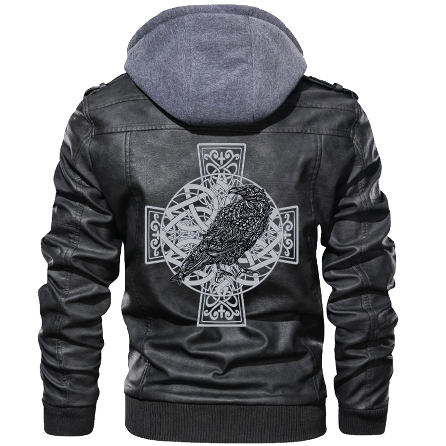 Ligerking Valknut Zipper Leather Jacket - Raven Cross A21