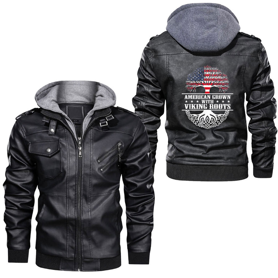 Ligerking - American Viking Axe Flag Til Valhalla Norse Mythology Leather Jacket A35