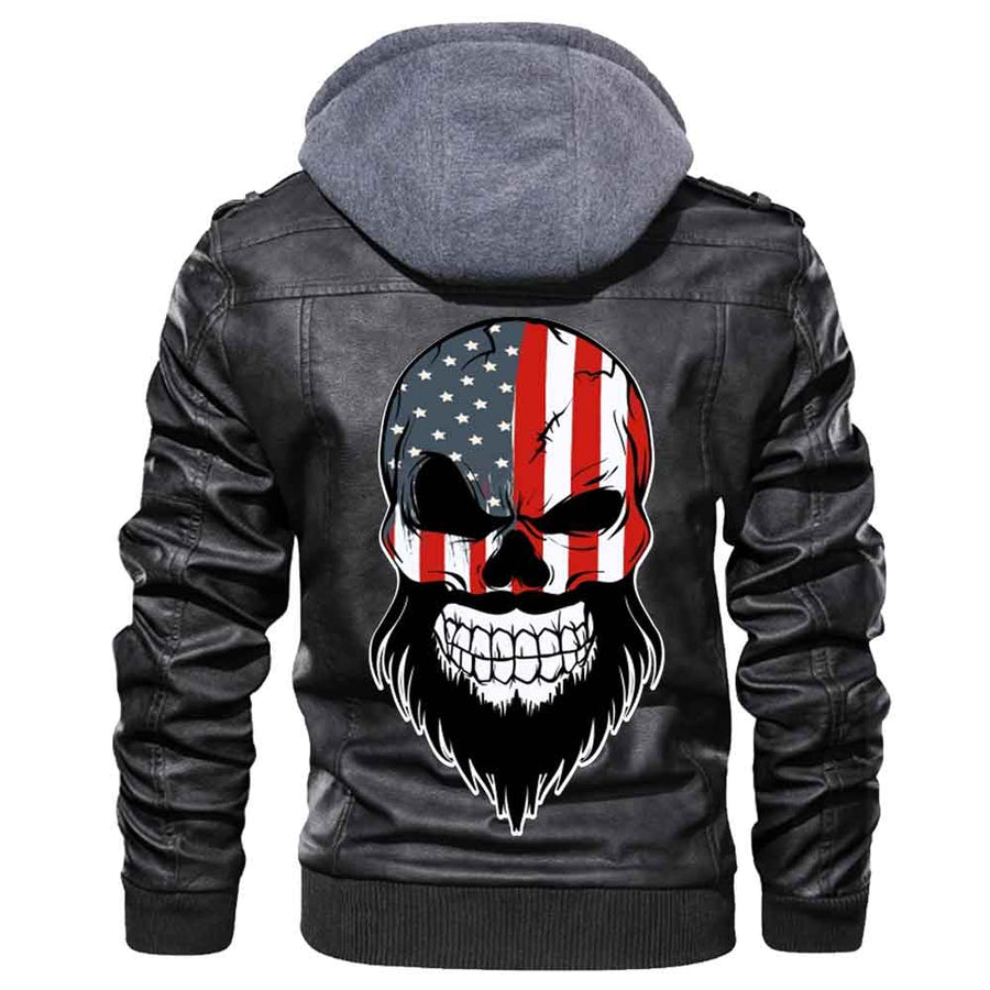 Ligerking - Grayscale Viking Skull Leather Jacket A35