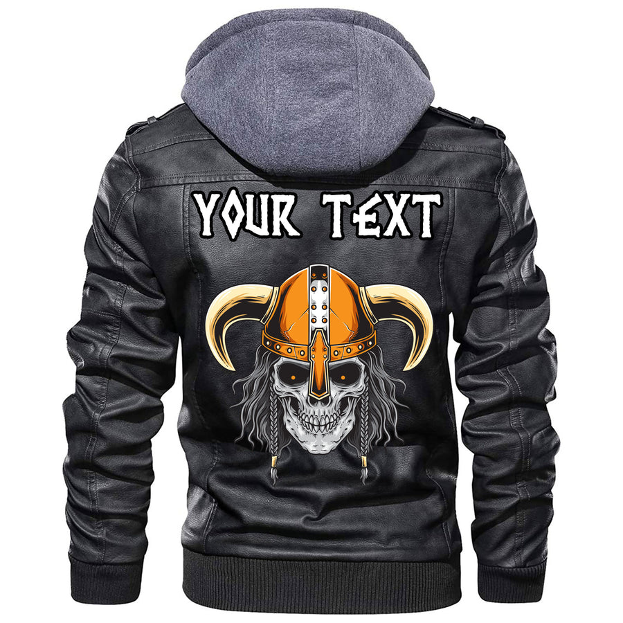 (Custom) Ligerking - Beard Skull Cross Axes Leather Jacket A35