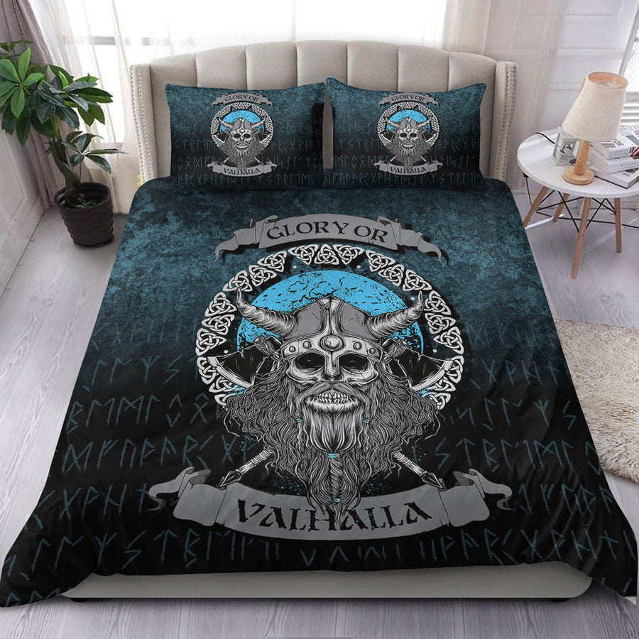 Ligerking Bedding Set - Glory or Valhalla Viking Skull Bedding Set A7