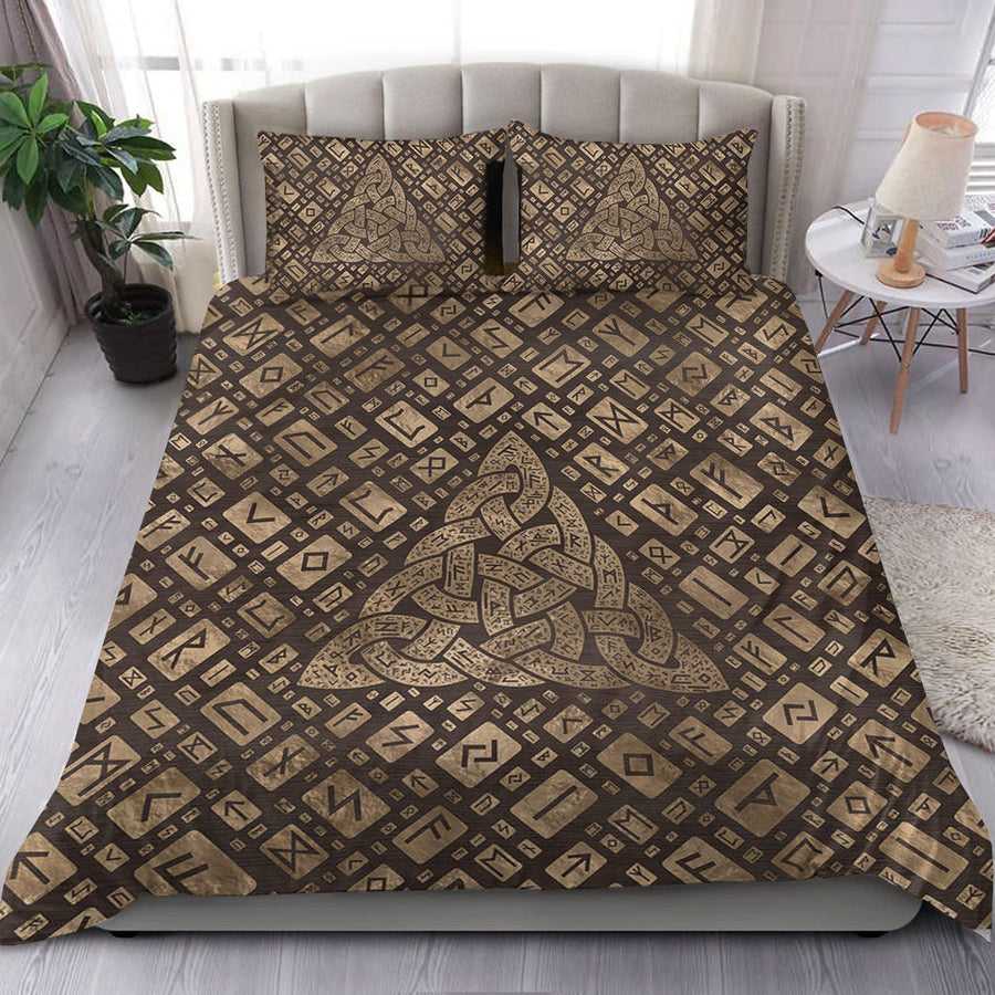 Ligerking Bedding Set - Triquetra & Runic Alphabet Wood and Gold Bedding Set A7