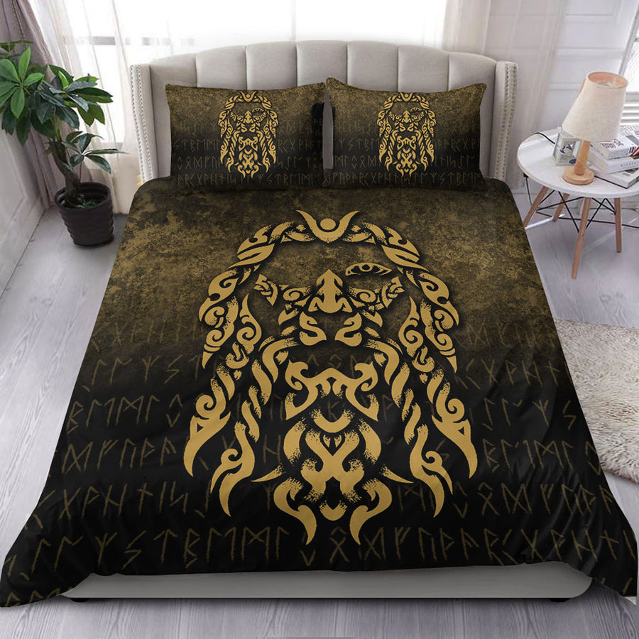 Ligerking Bedding Set - Viking God Odin Allfather In Asgard Raven God - Gold Version Bedding Set A7