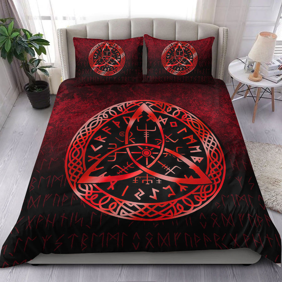 Ligerking Bedding Set - Vegvisir Nordic Viking Rune - Red Version Bedding Set A7
