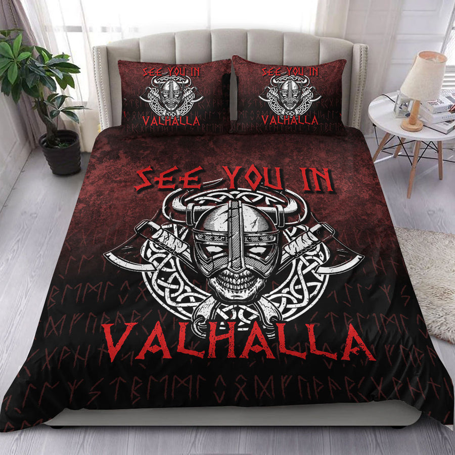 Ligerking Bedding Set -Viking Axe Norse Warrior See You In Valhalla Bedding Set A7