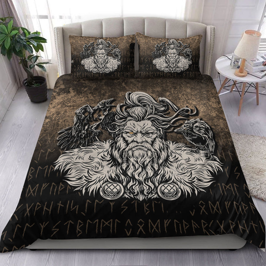 Ligerking Bedding Set - Norse Viking Mythology Allfather Odin Huginn Muninn Bedding Set A7