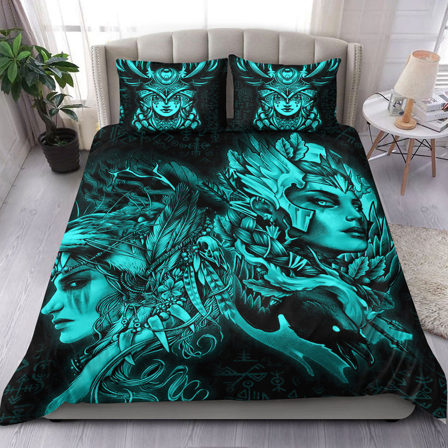 Ligerking Bedding Set - Valkyries And Bear Raven Turquoise Bedding Set A95