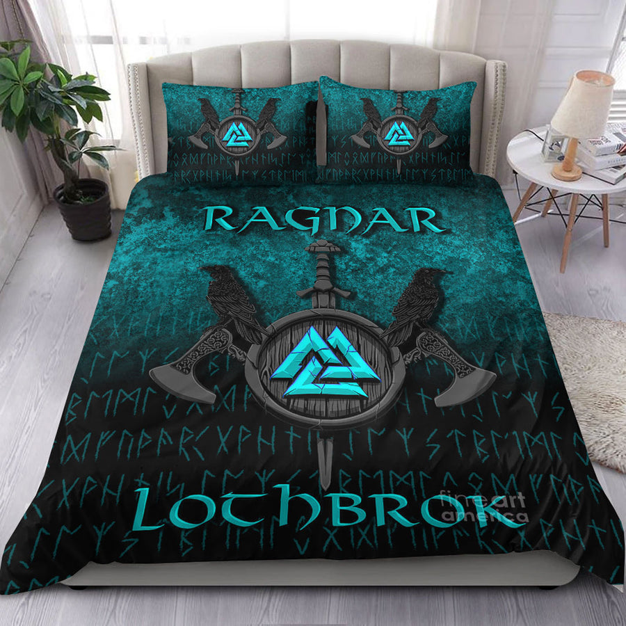 Ligerking Bedding Set - Ragnar Lothbrok - Ragnar Lodbrok - Viking Warrior - Cyan Version Bedding Set A7