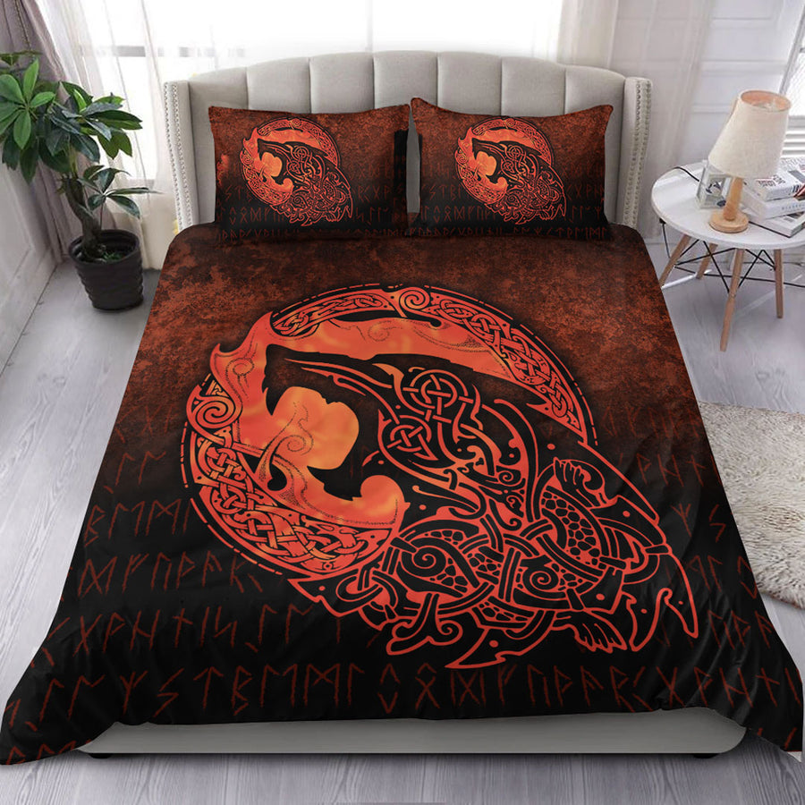 Ligerking Bedding Set - Fenrir Viking 3D Tattoo - Orange Version Bedding Set A7