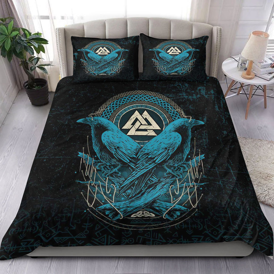 Ligerking Bedding Set - Huginn and Muninn Valknut Cyan Style Bedding Set A35