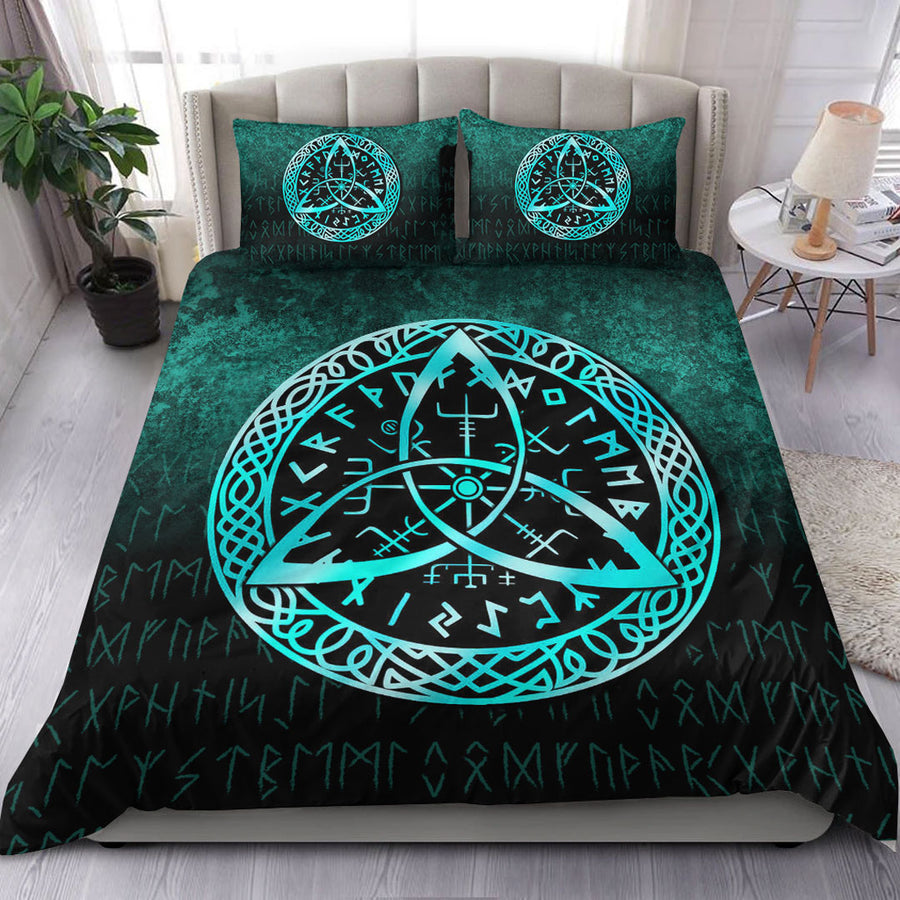 Ligerking Bedding Set - Vegvisir Nordic Viking Rune - Cyan Version Bedding Set A7