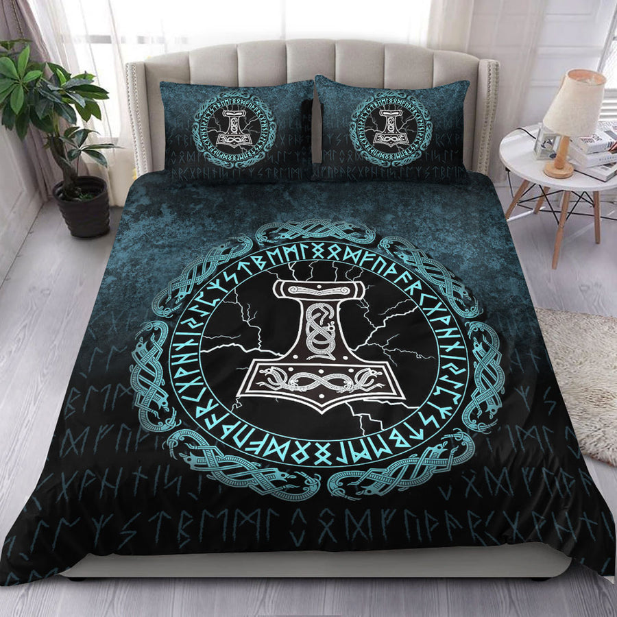Ligerking Bedding Set - Mjolnir Hammer of Thor Runes Bedding Set A7