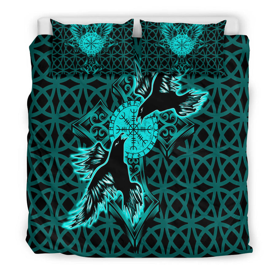 Ligerking Bedding Set -Viking Raven Cross Turquoise Bedding Set A95