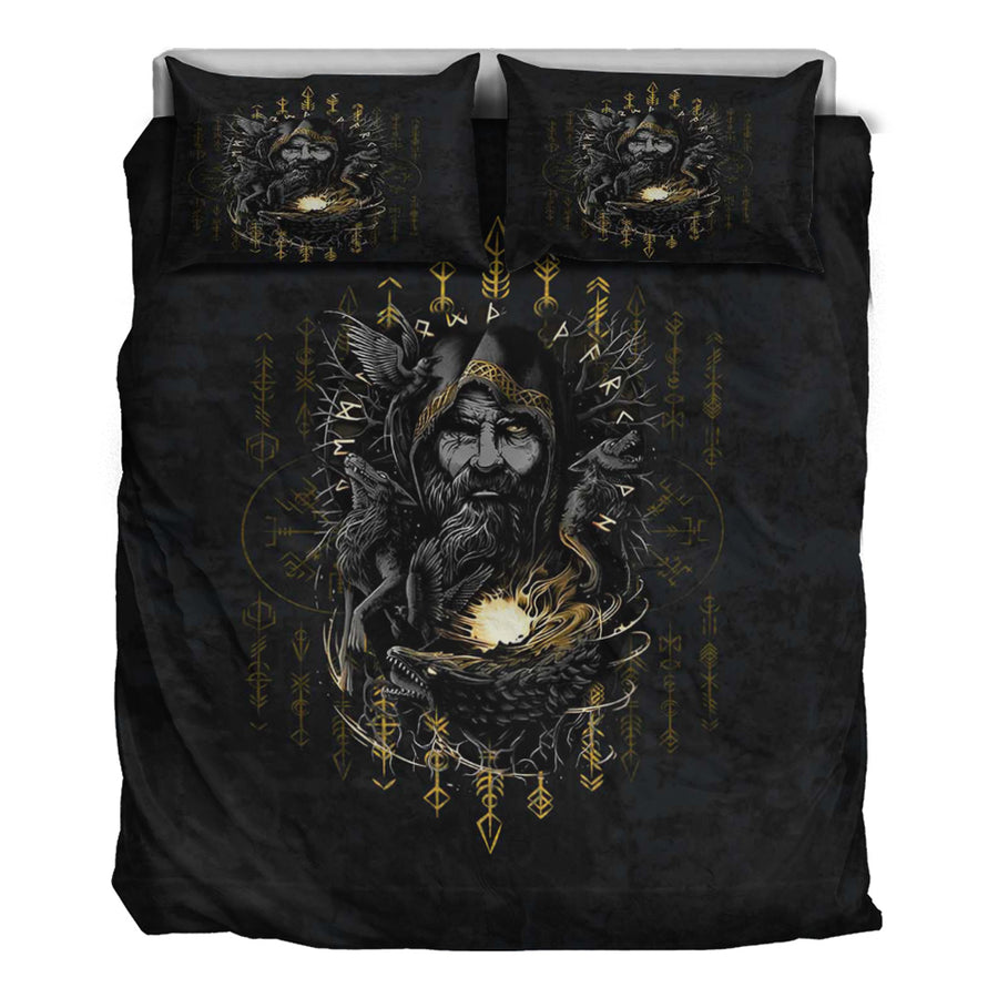 Ligerking Bedding Set - Odin Geri and Freki Rune Style Bedding Set A35